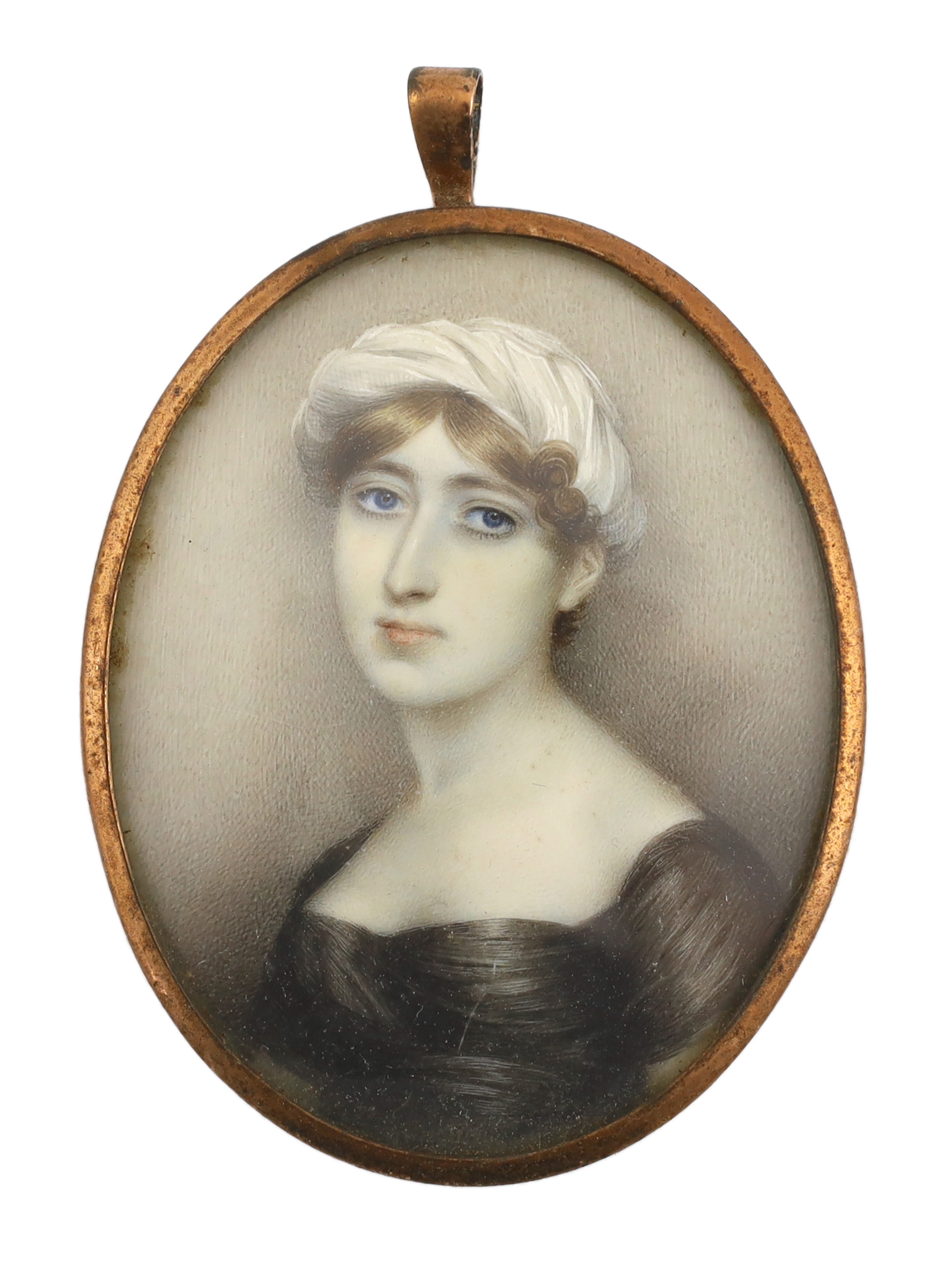 English School circa 1820, Portrait miniature of a lady, watercolour on ivory, 7.8 x 6.3cm. CITES Submission reference TT8FC95L